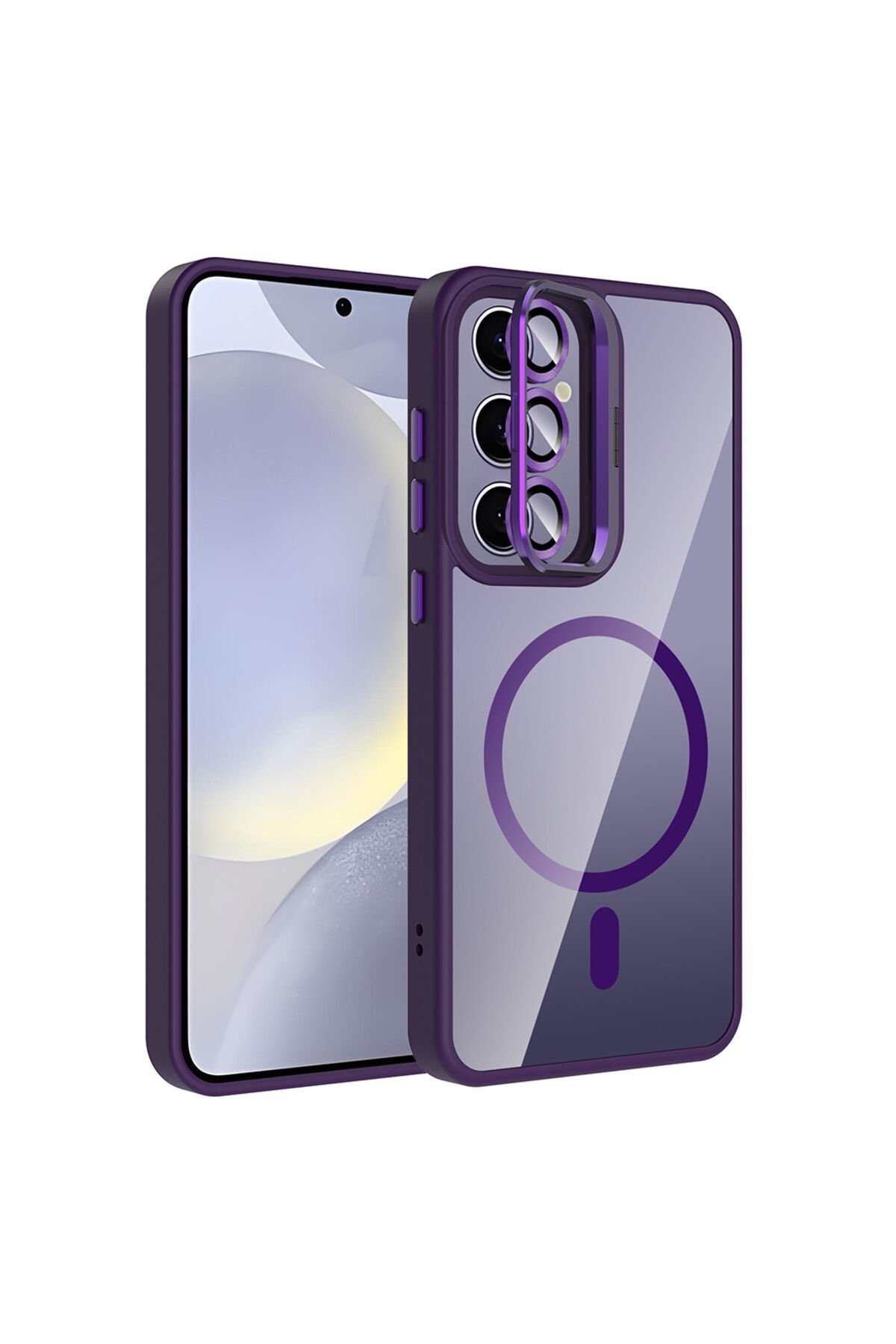 Galaxy S25 Plus Kılıf Standlı ve Kamera Lens Hediyeli M-Safe Şarj Özellikli NXAR Etro Kapak - Derin Derin Mor