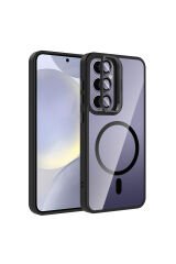 Galaxy S25 Plus Kılıf Standlı ve Kamera Lens Hediyeli M-Safe Şarj Özellikli NXAR Etro Kapak - Derin Derin Mor