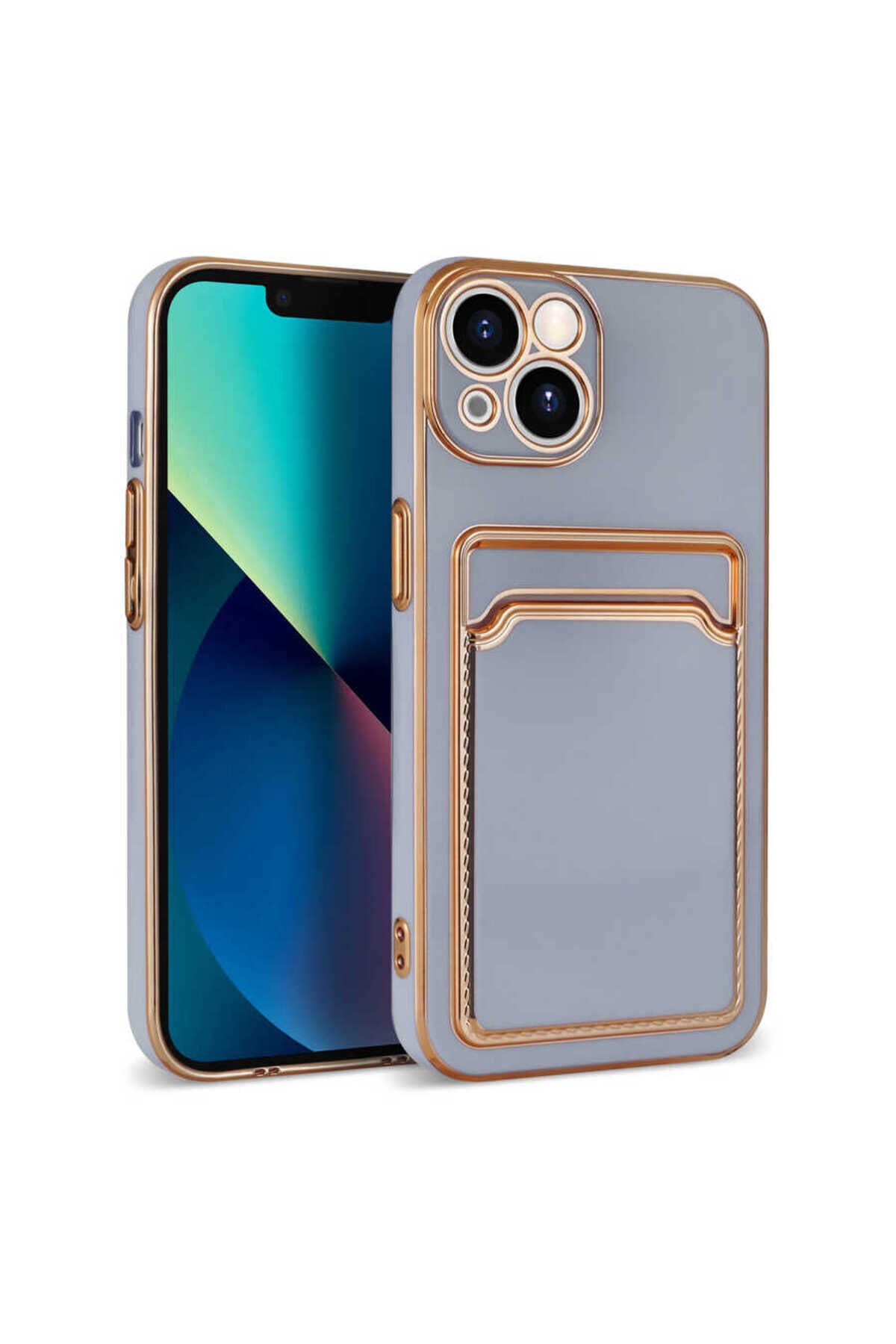 iPhone 13 Uyumlu BSAY Bark Kartlıklı Kılıf-Mavi Lila