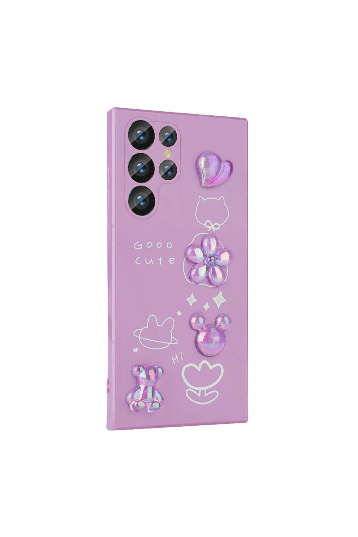Galaxy S22 Ultra Uyumlu Kabartma Figürlü Parlak BSAY Toys Silikon Kılıf-Pembe Mor