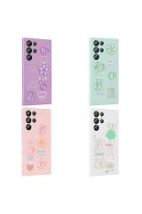 Galaxy S22 Ultra Uyumlu Kabartma Figürlü Parlak BSAY Toys Silikon Kılıf-Pembe Mor