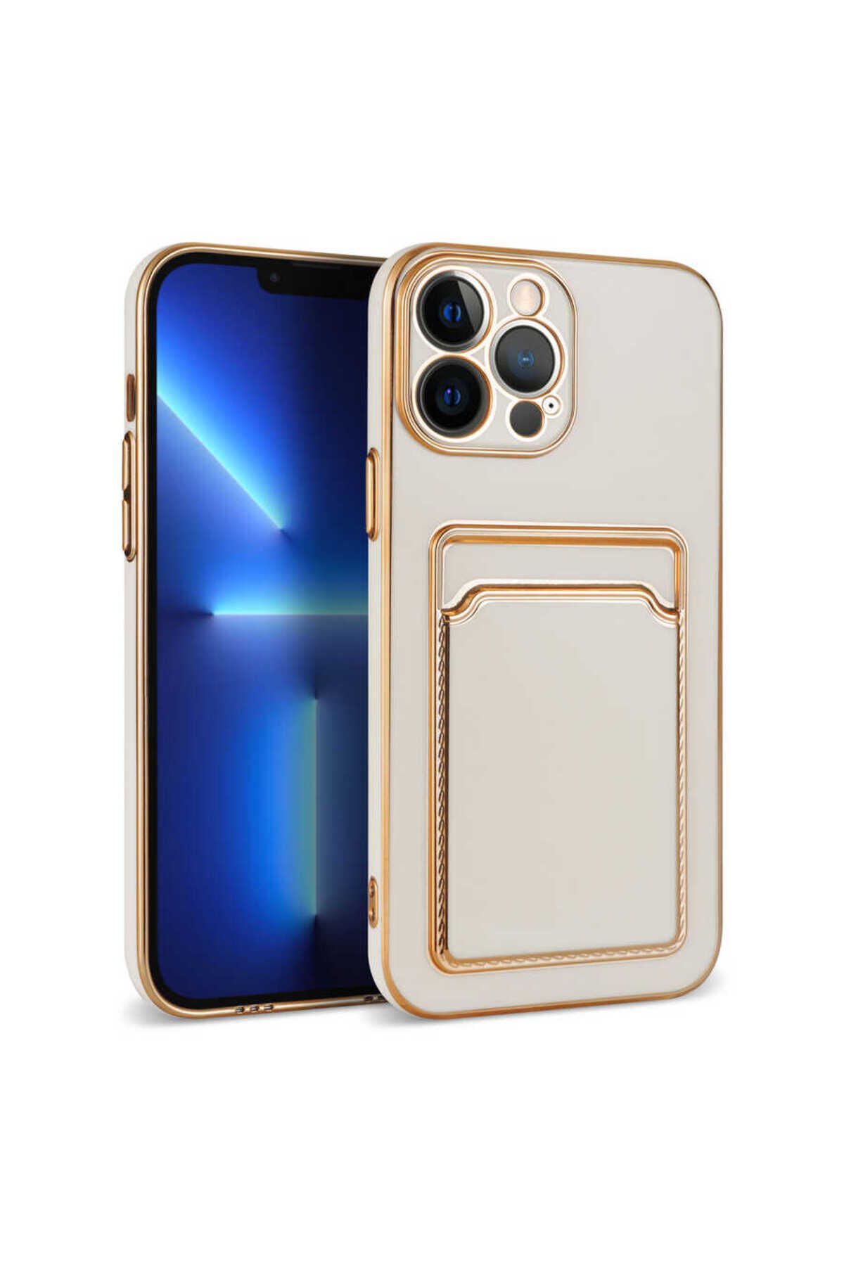 iPhone 13 Pro Uyumlu BSAY Bark Kartlıklı Kılıf-Siyah Beyaz