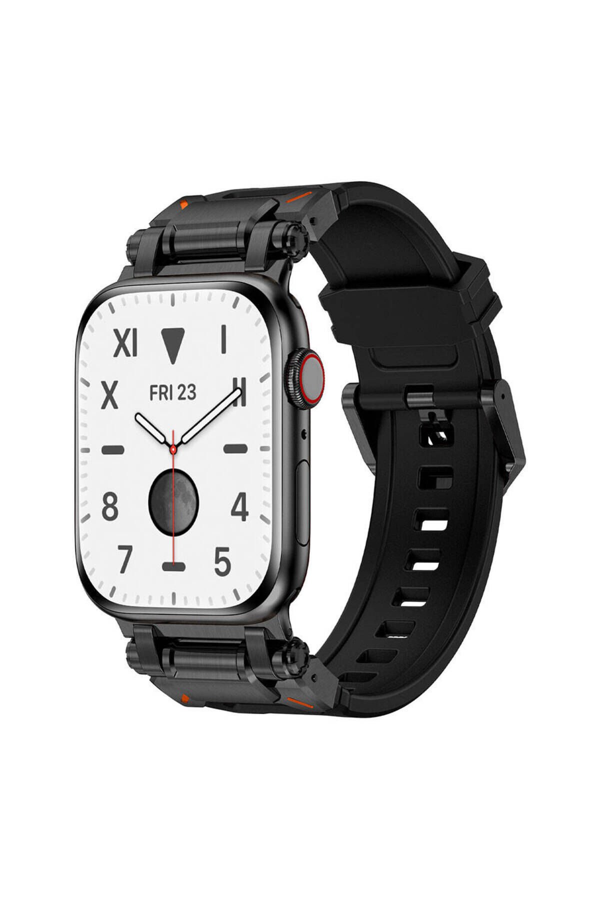 Watch 7 45mm BSAY- KRD-101 Titanyum Metal Başlıklı Silikon Kordon-Siyah Siyah