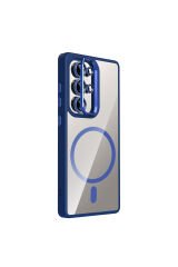 Galaxy S25 Ultra Kılıf Standlı ve Kamera Lens Hediyeli M-Safe Şarj Özellikli BSAY Etro Kapak - Laciv Derin Mor