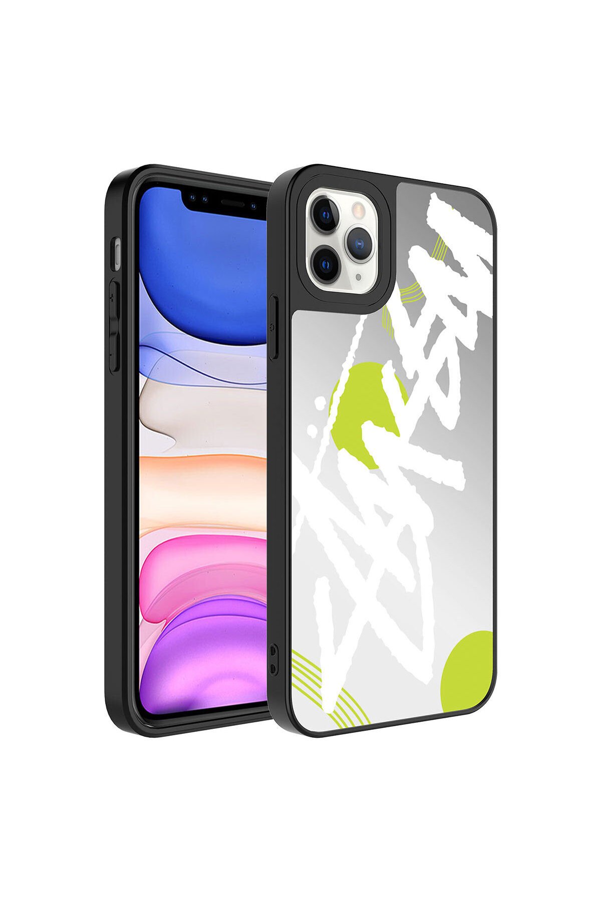 iPhone 11 Pro Max Uyumlu Aynalı Desenli Kamera Korumalı Parlak BSAY Mirror Kılıf-Yıldız Yazı
