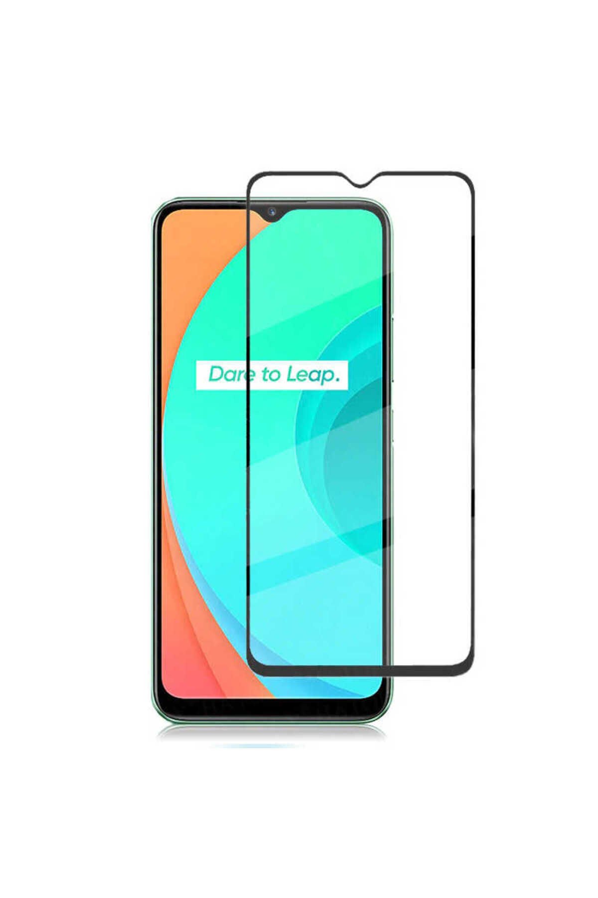 Realme C11 Zore Kenarları Kırılmaya Dayanıklı Cam Ekran Koruyucu - Siyah