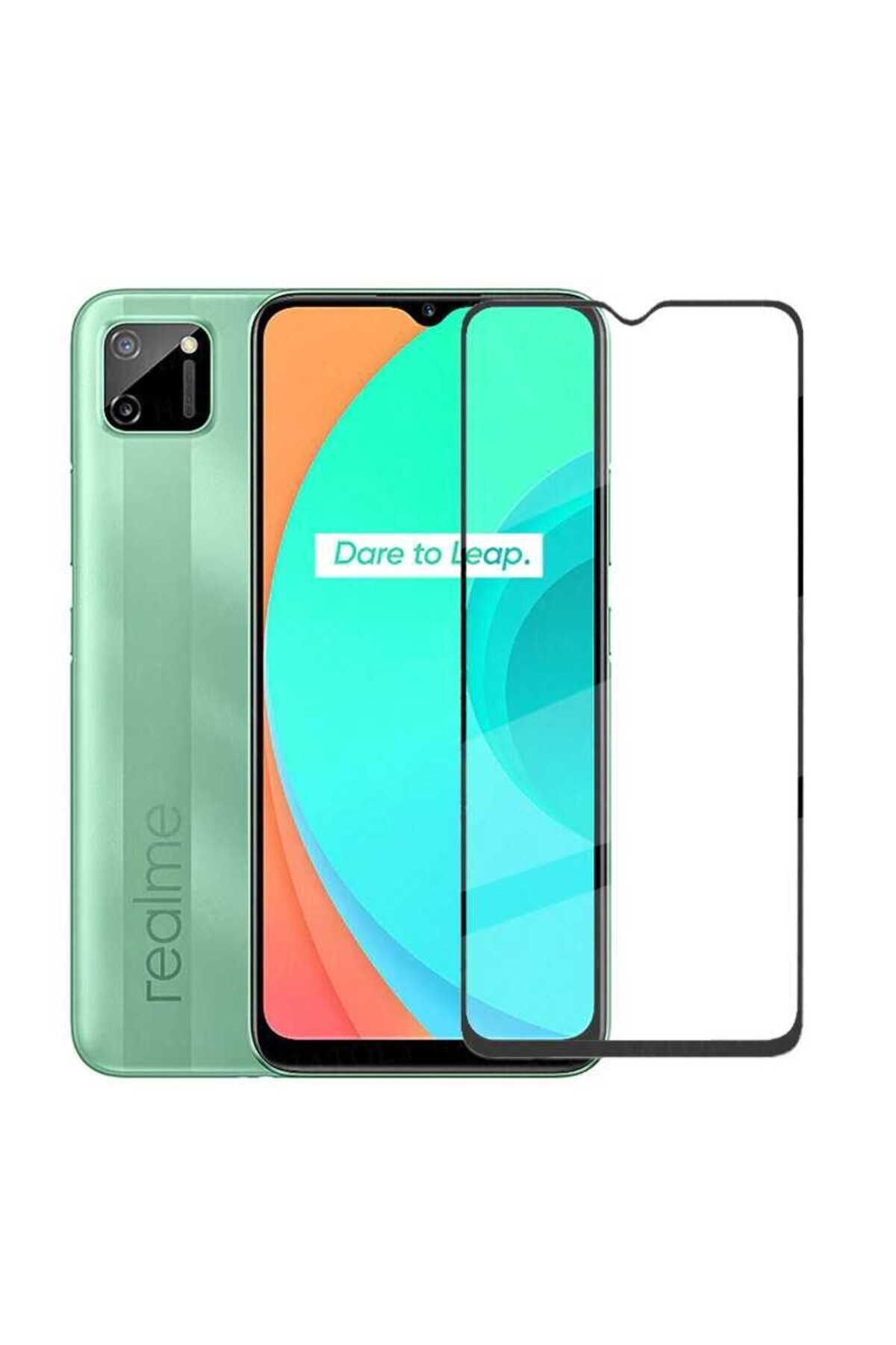 Realme C11 Zore Kenarları Kırılmaya Dayanıklı Cam Ekran Koruyucu - Siyah