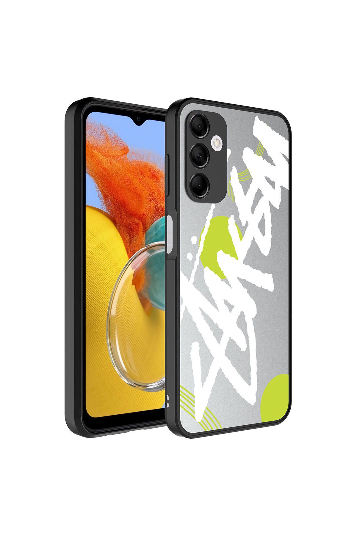 Galaxy M14 Kılıf Aynalı Desenli Kamera Korumalı Parlak BSAY Mirror Kapak - Pati Yazı