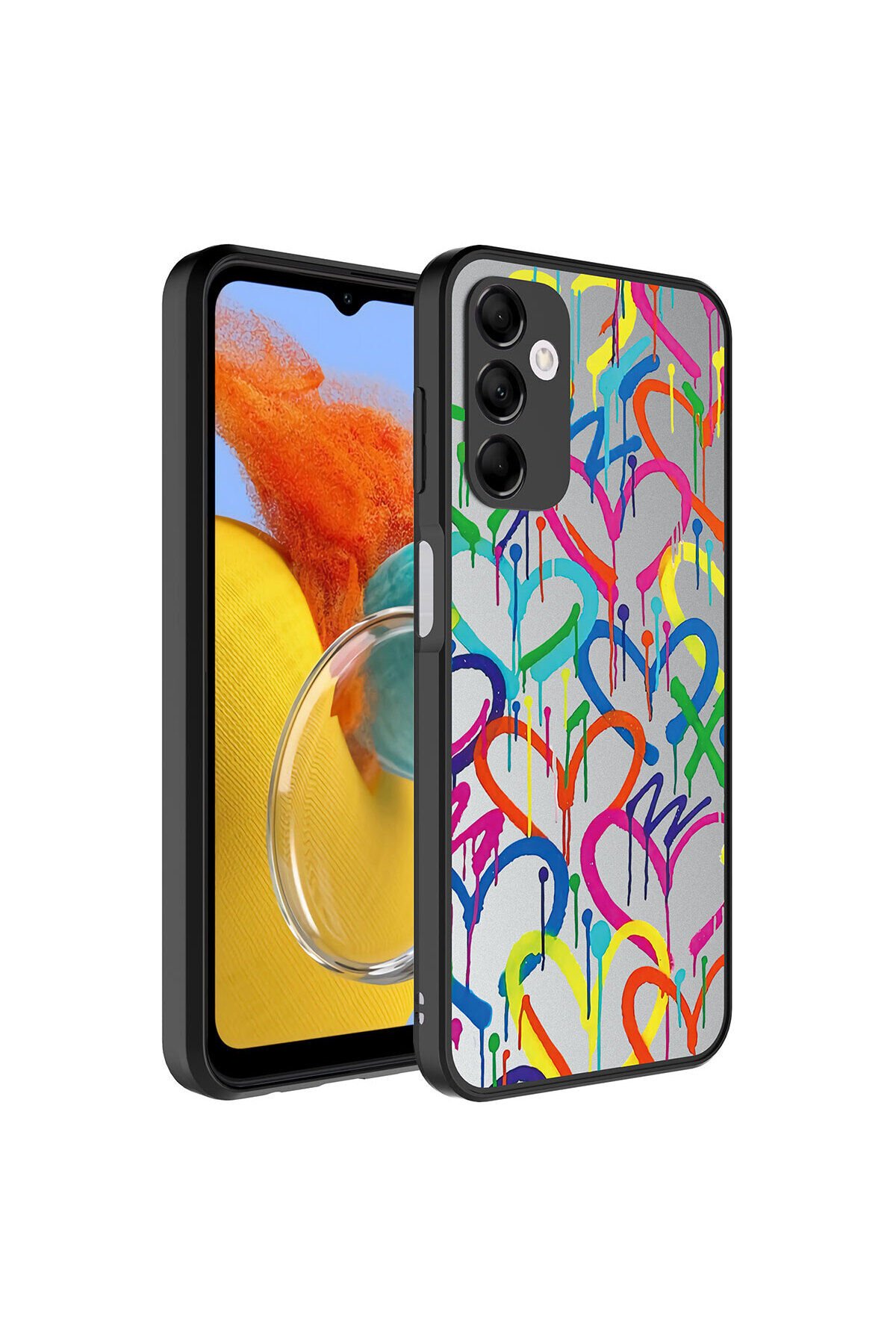 Galaxy M14 Kılıf Aynalı Desenli Kamera Korumalı Parlak BSAY Mirror Kapak - Pati Yazı