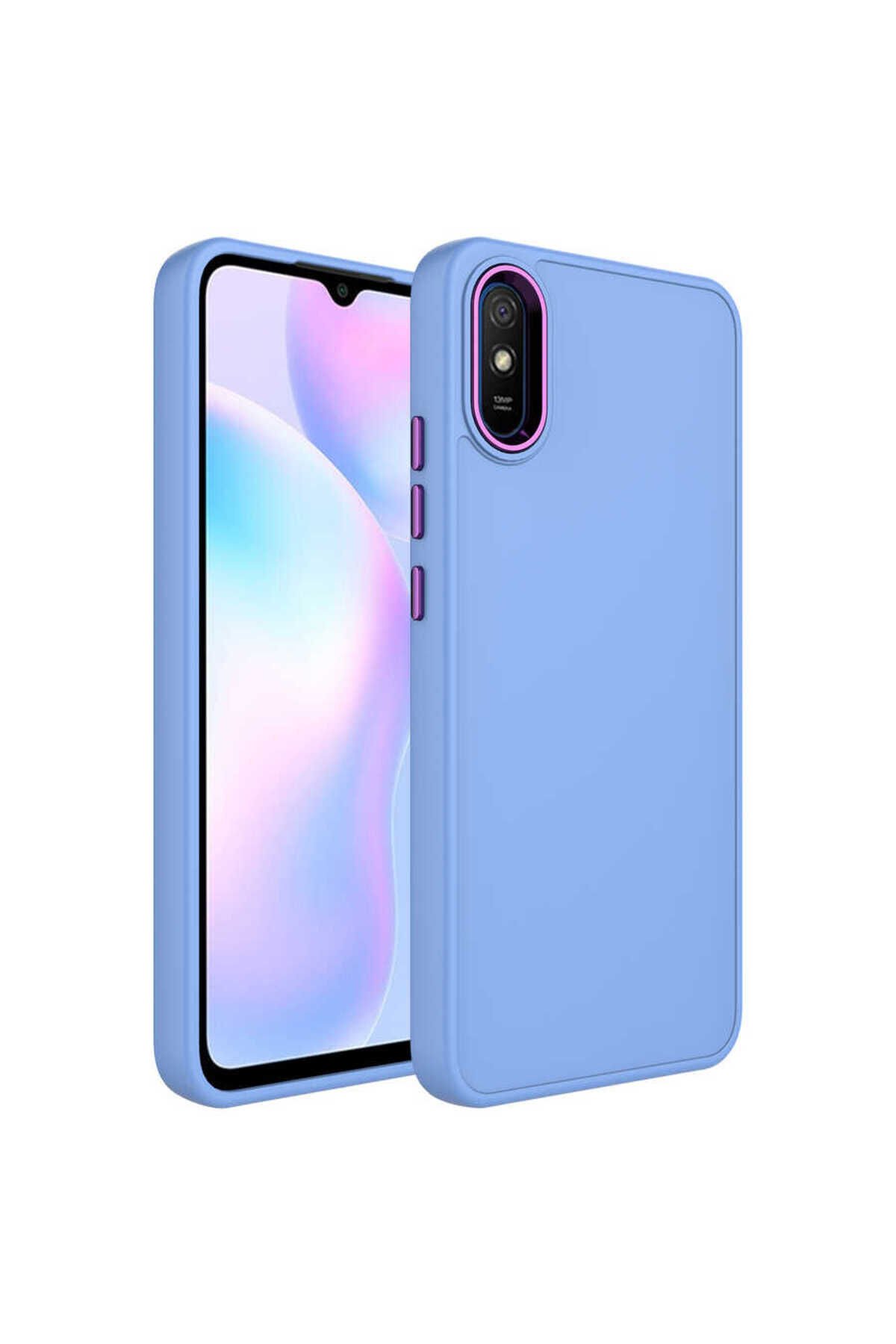 Redmi 9A Kılıf Metal Çerçeve ve Buton Tasarımlı Silikon GZST Luna Kapak - Lila Lila