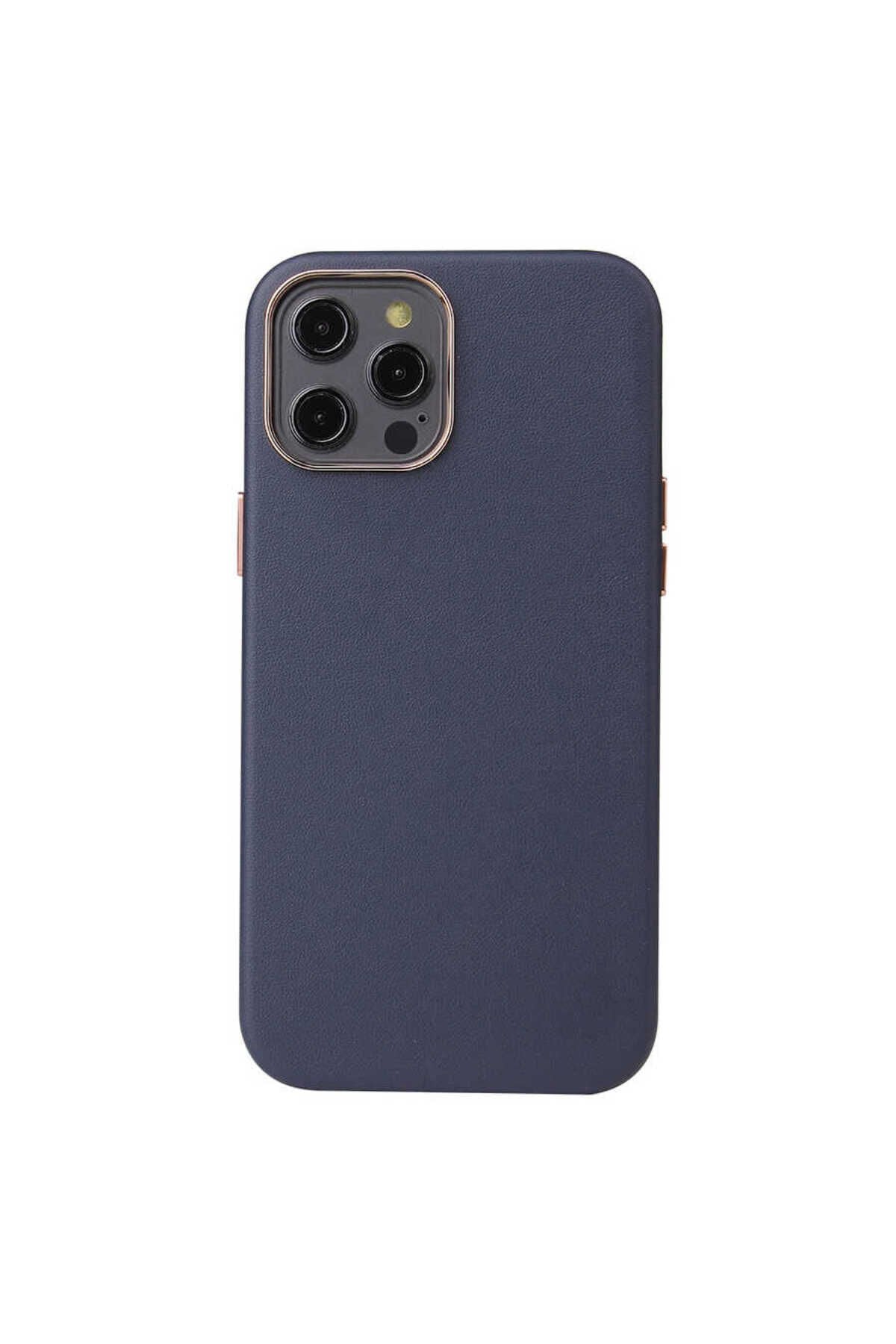 iPhone 12 Pro Uyumlu BSAY Leathersafe Wireless Kılıf-Siyah Lacivert
