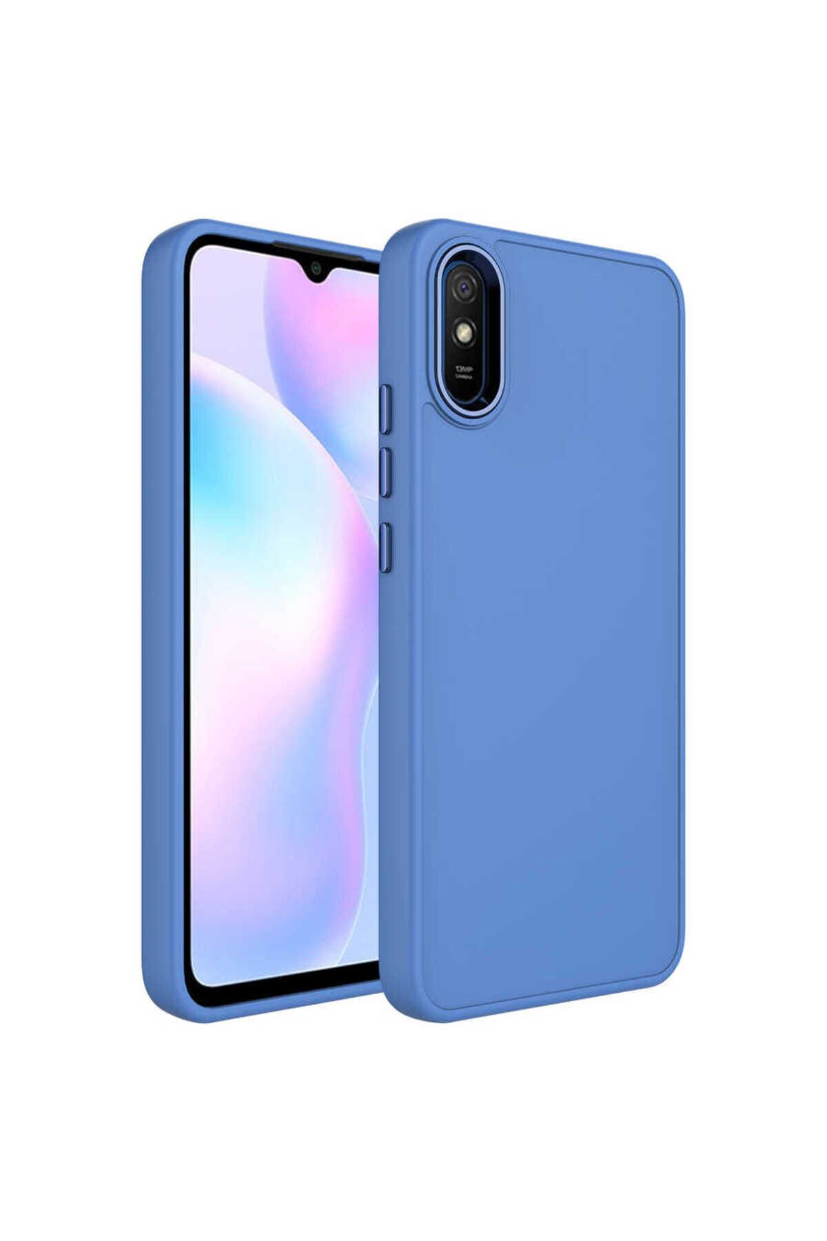 Redmi 9A Kılıf Metal Çerçeve ve Buton Tasarımlı Silikon GZST Luna Kapak - Lila Lavendery Gray