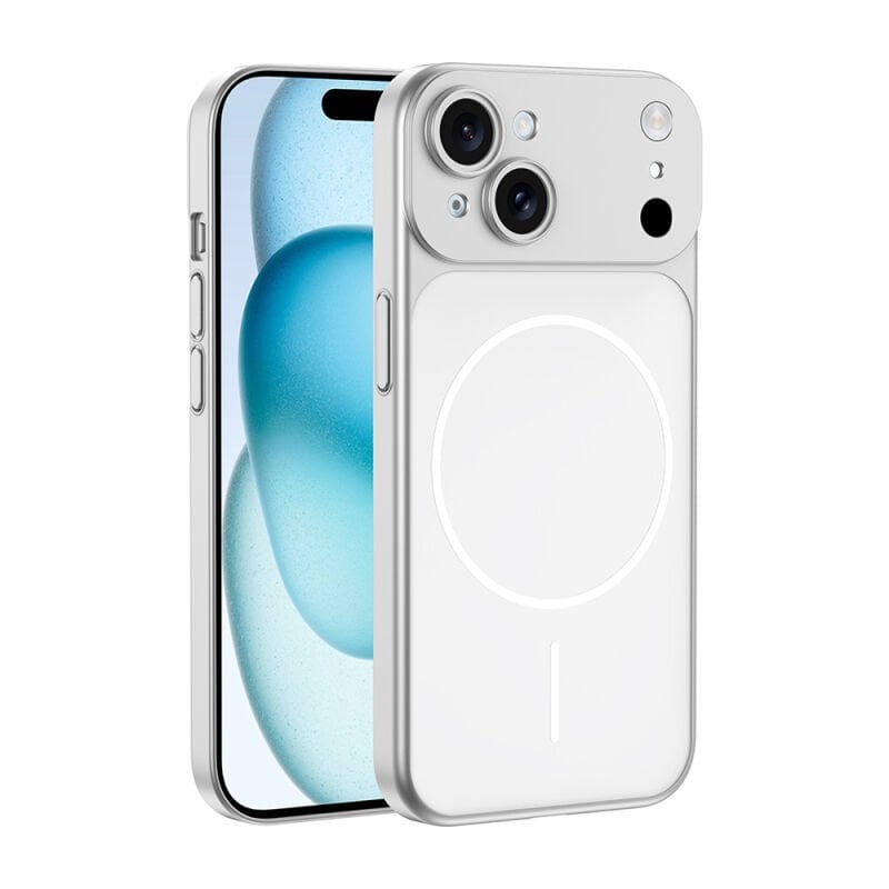 iPhone 14 Kılıf Zore M-Safe Şarj Özellikli Kamera Korumalı Spark Kılıf Gümüş