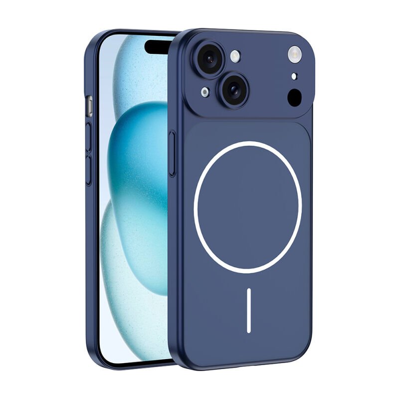 iPhone 14 Kılıf Zore M-Safe Şarj Özellikli Kamera Korumalı Spark Kılıf Mavi