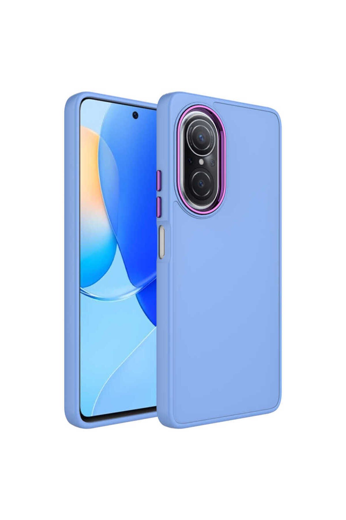 Huawei Nova 9 SE Kılıf Metal Çerçeve ve Buton Tasarımlı Silikon BSAY Luna Kapak - Pembe Lila