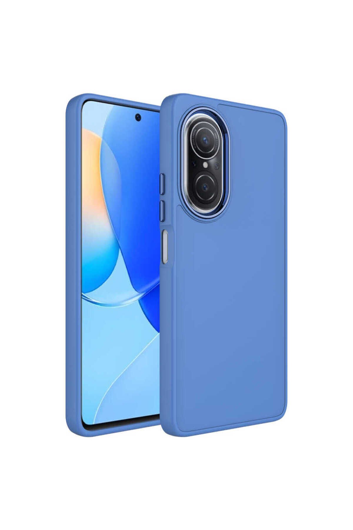 Huawei Nova 9 SE Kılıf Metal Çerçeve ve Buton Tasarımlı Silikon BSAY Luna Kapak - Pembe Lavendery Gray