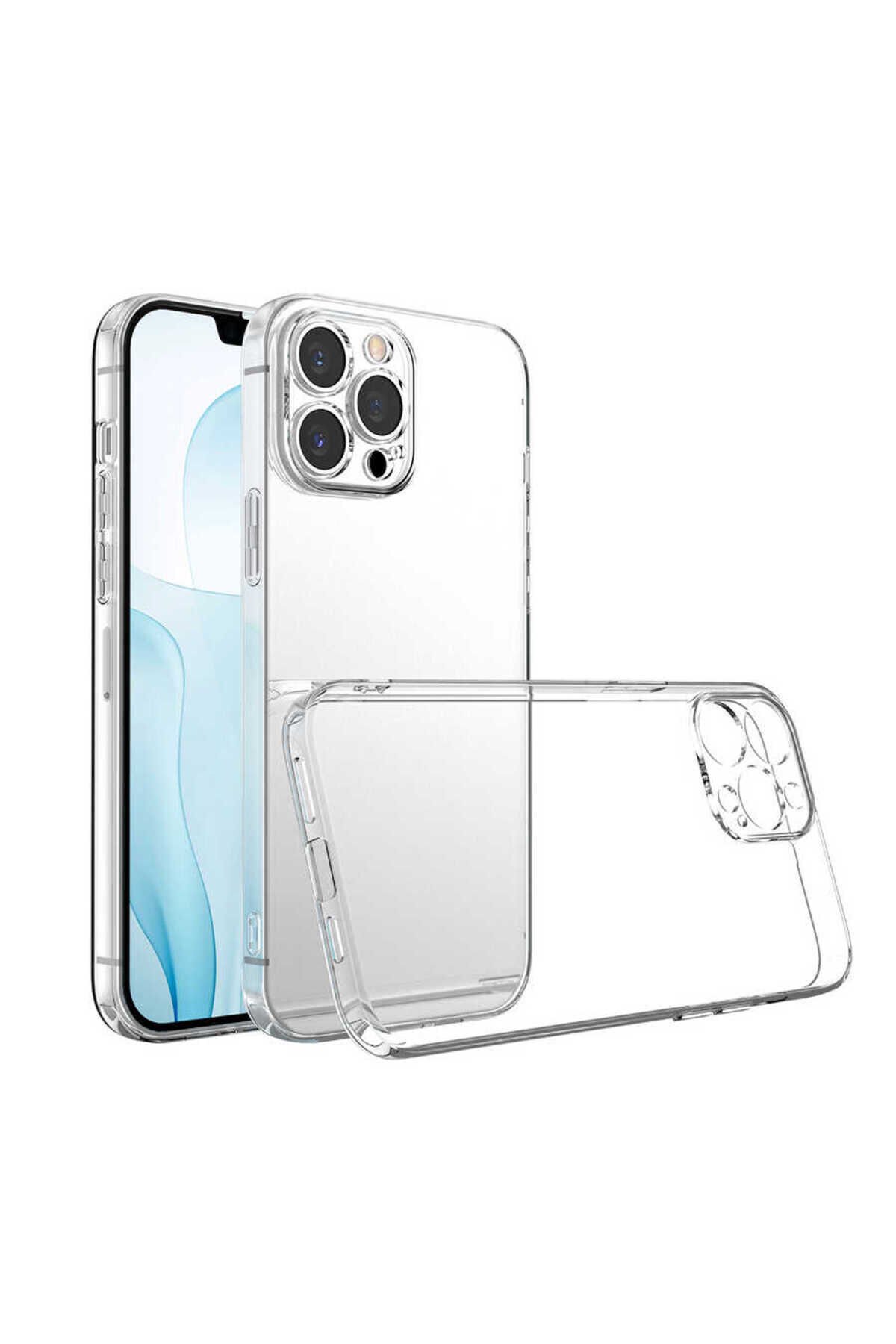 iPhone 13 Pro Max Uyumlu BSAY Kamera Korumalı Süper Silikon Kılıf-Renksiz