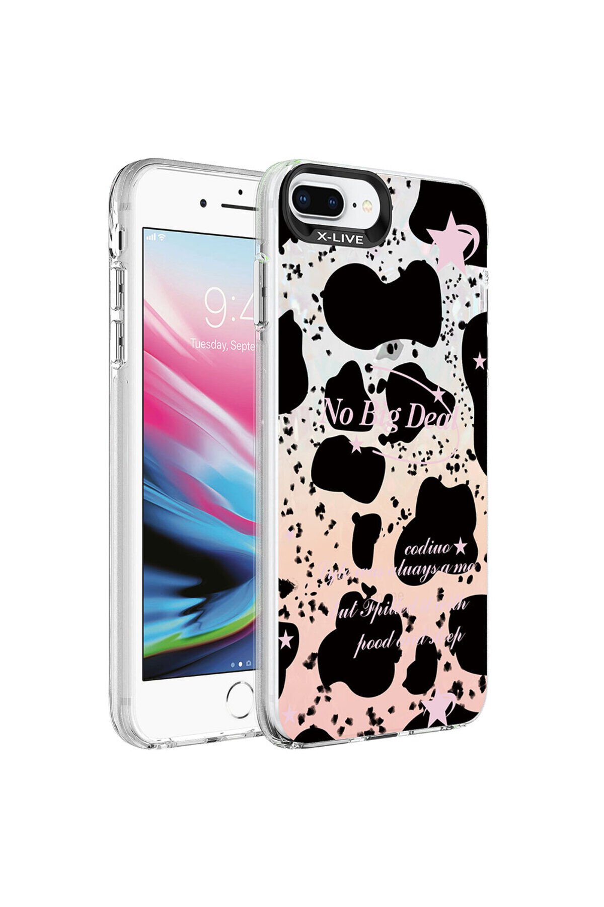 iPhone 7 Plus Kılıf Mermer Desenli BSAY Marbello Kapak - Siyah-Beyaz Yeşil