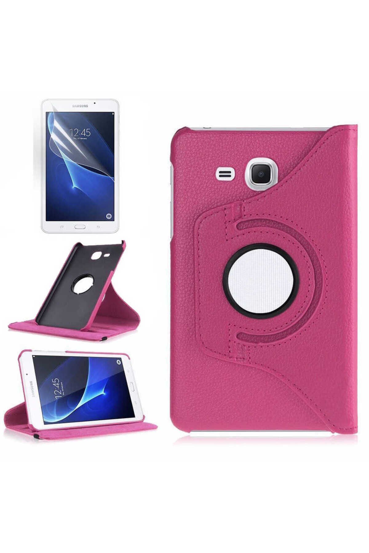 Galaxy Tab 4 T280 Uyumlu BSAY Dönebilen Standlı Kılıf-Kırmızı Pembe Koyu