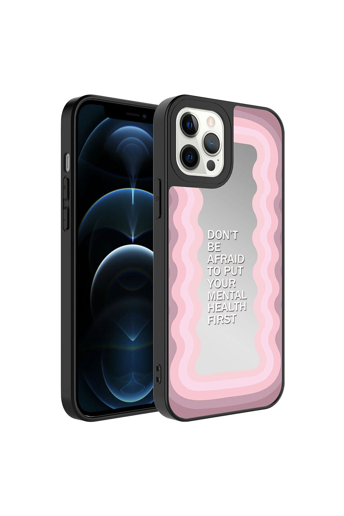 iPhone 12 Pro Max Uyumlu Aynalı Desenli Kamera Korumalı Parlak BSAY Mirror Kılıf-Yazı Ayna
