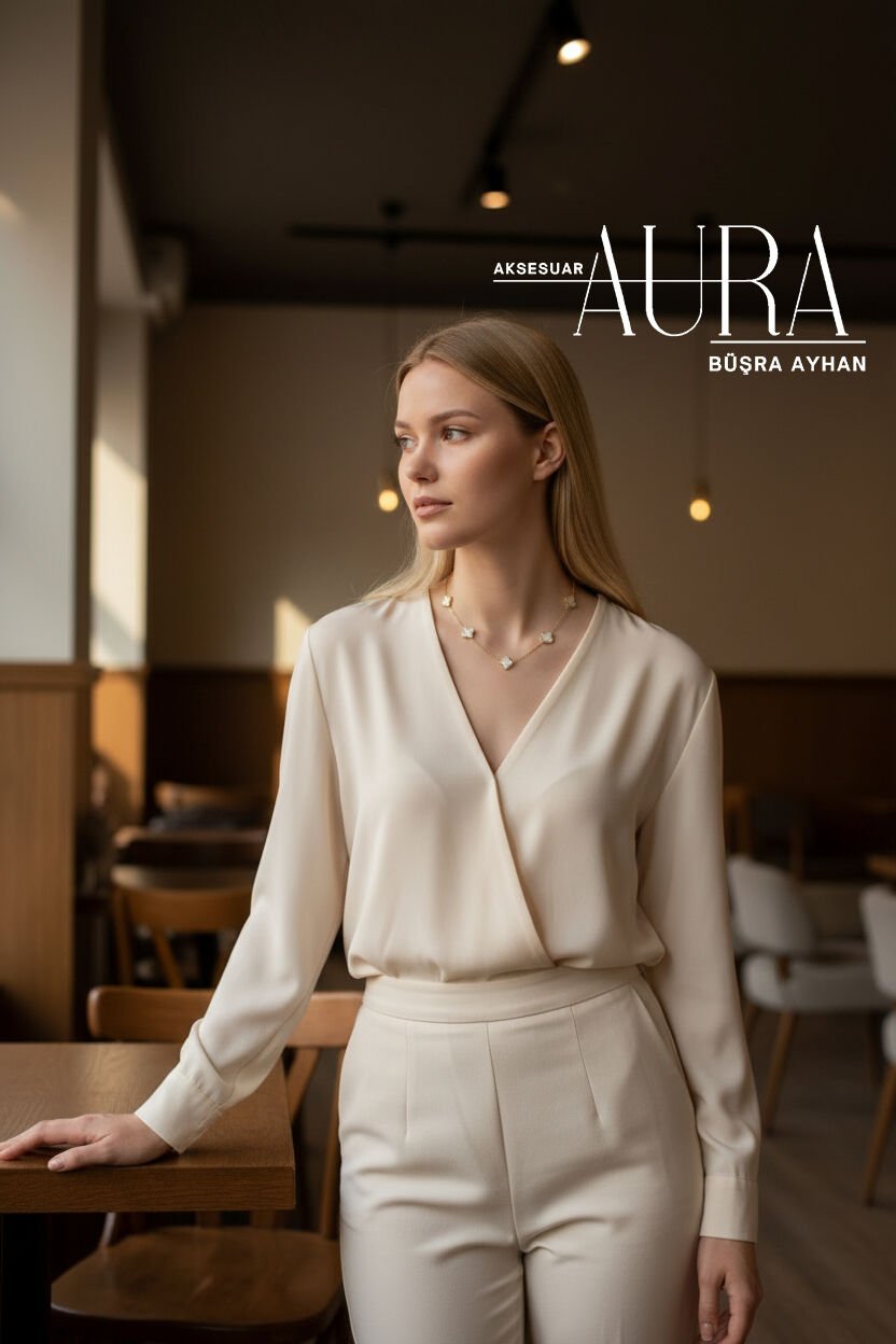 YONCA ÇELİK KOLYE Beyaz