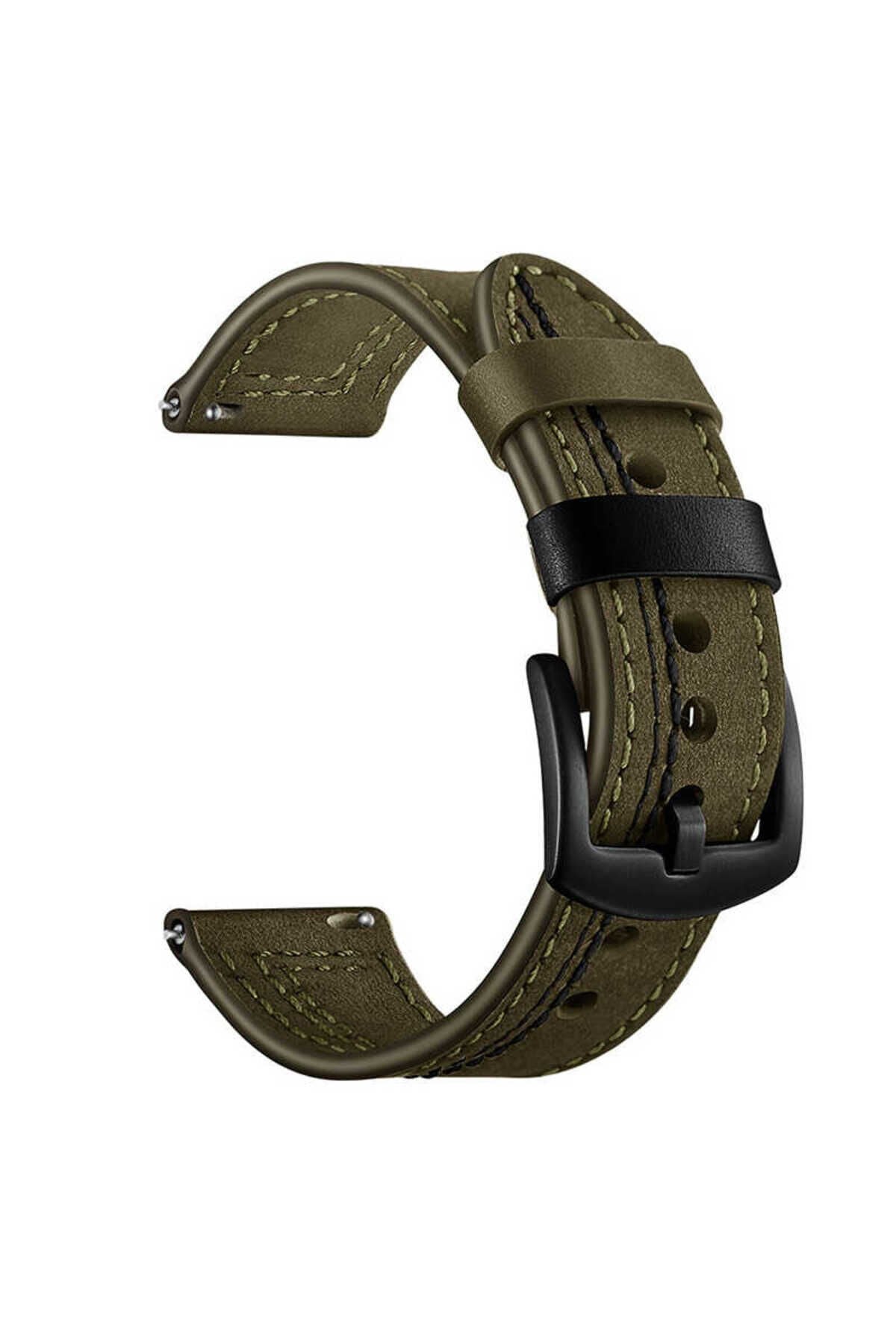 Huawei Watch GT 3 46mm Uyumlu KRD-19 Deri BSAY Kordon-Yeşil Siyah