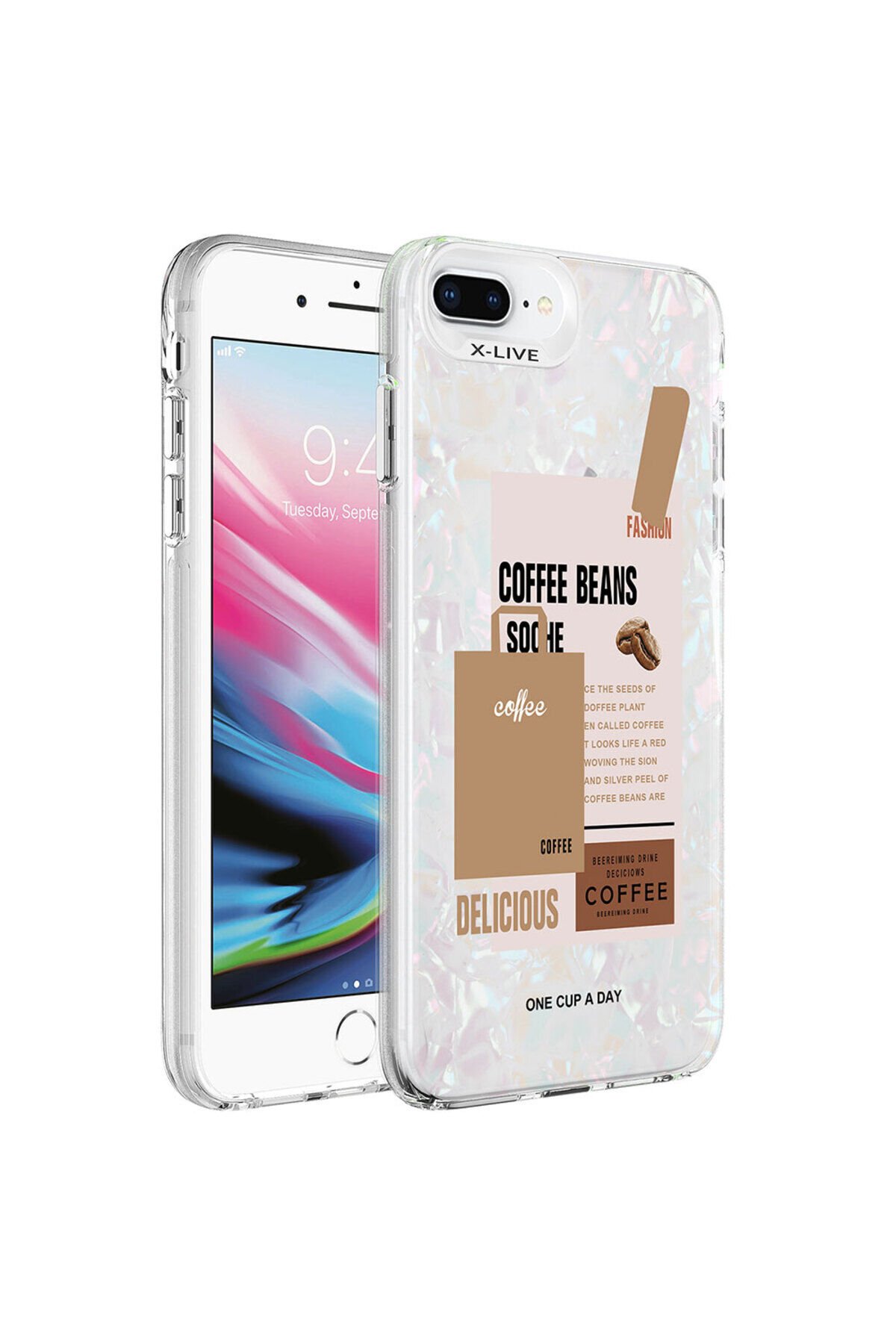 iPhone 8 Plus Kılıf Mermer Desenli BSAY Marbello Kapak - Pembe Kahverengi