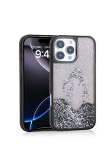 iPhone 16 Pro Kılıf Sıvılı Simli Şeffaf Arka Yüzey Zore Keto Silikon Kapak - Gümüş Pembe
