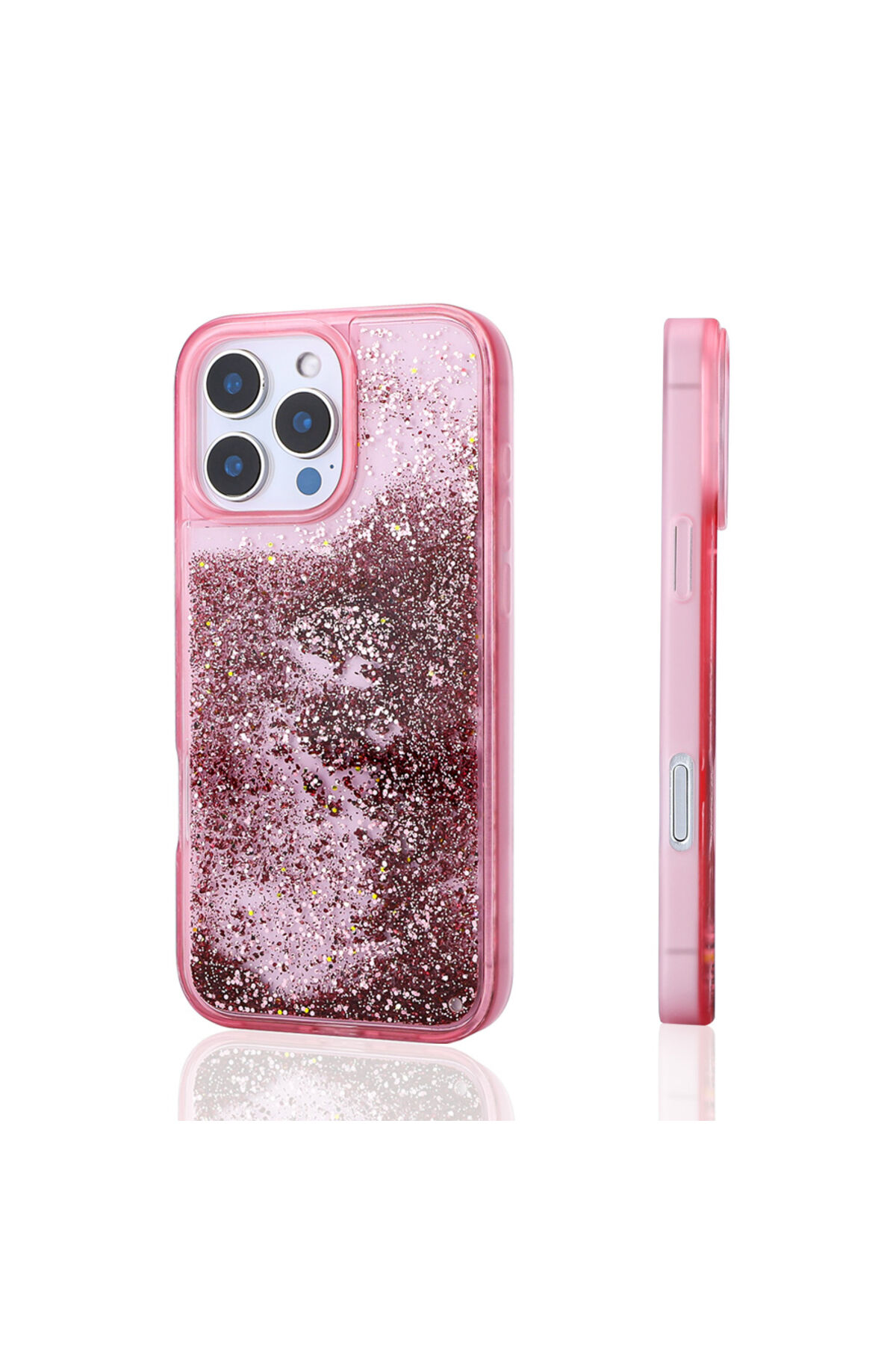 iPhone 16 Pro Kılıf Sıvılı Simli Şeffaf Arka Yüzey Zore Keto Silikon Kapak - Gümüş Pembe