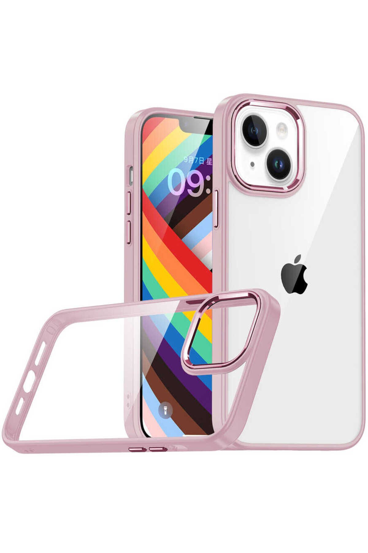 iPhone 14 Plus Uyumlu BSAY Flora Kılıf-Sierra Mavi Rose Gold