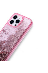 iPhone 16 Pro Max Kılıf Sıvılı Simli Şeffaf Arka Yüzey Zore Keto Silikon Kapak - Mor Gümüş
