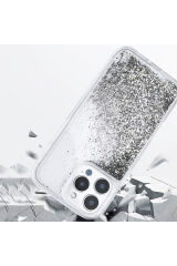 iPhone 16 Pro Max Kılıf Sıvılı Simli Şeffaf Arka Yüzey Zore Keto Silikon Kapak - Mor Gümüş
