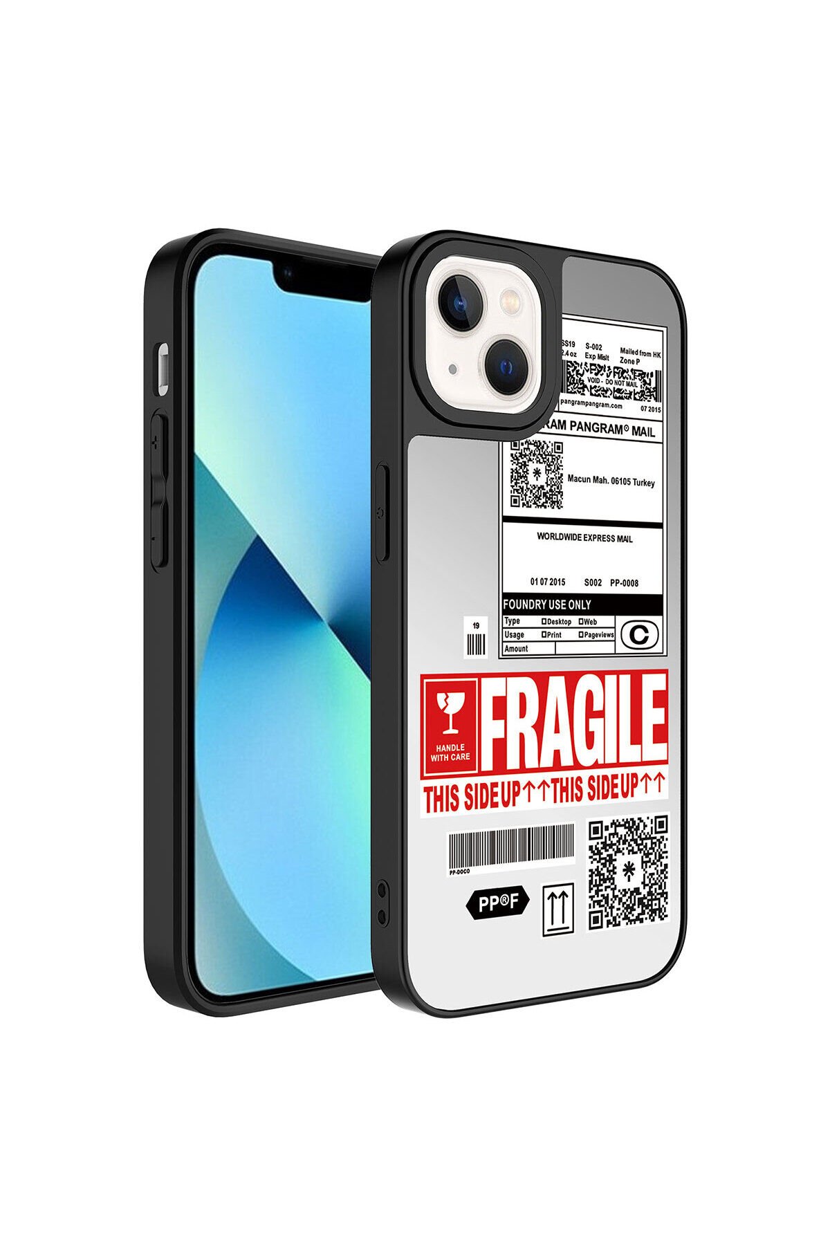 iPhone 13 Uyumlu Aynalı Desenli Kamera Korumalı Parlak BSAY Mirror Kılıf-Love Fragile