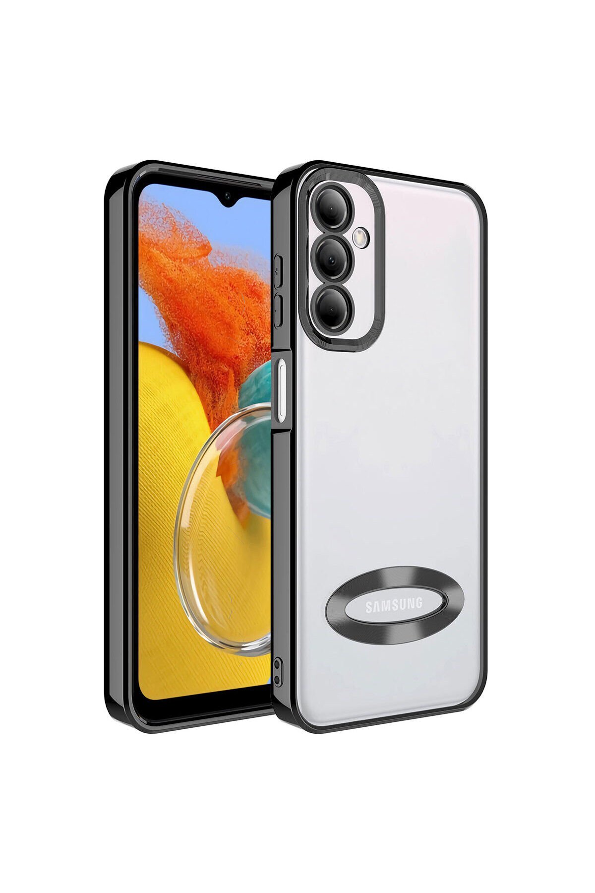 Galaxy M14 Kılıf Kamera Korumalı Logo Gösteren BSAY Omega Kapak - Sierra Mavi Siyah