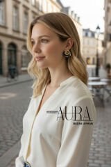 Mermer Desenli Yarım Ay Vip Küpe Kırmızı