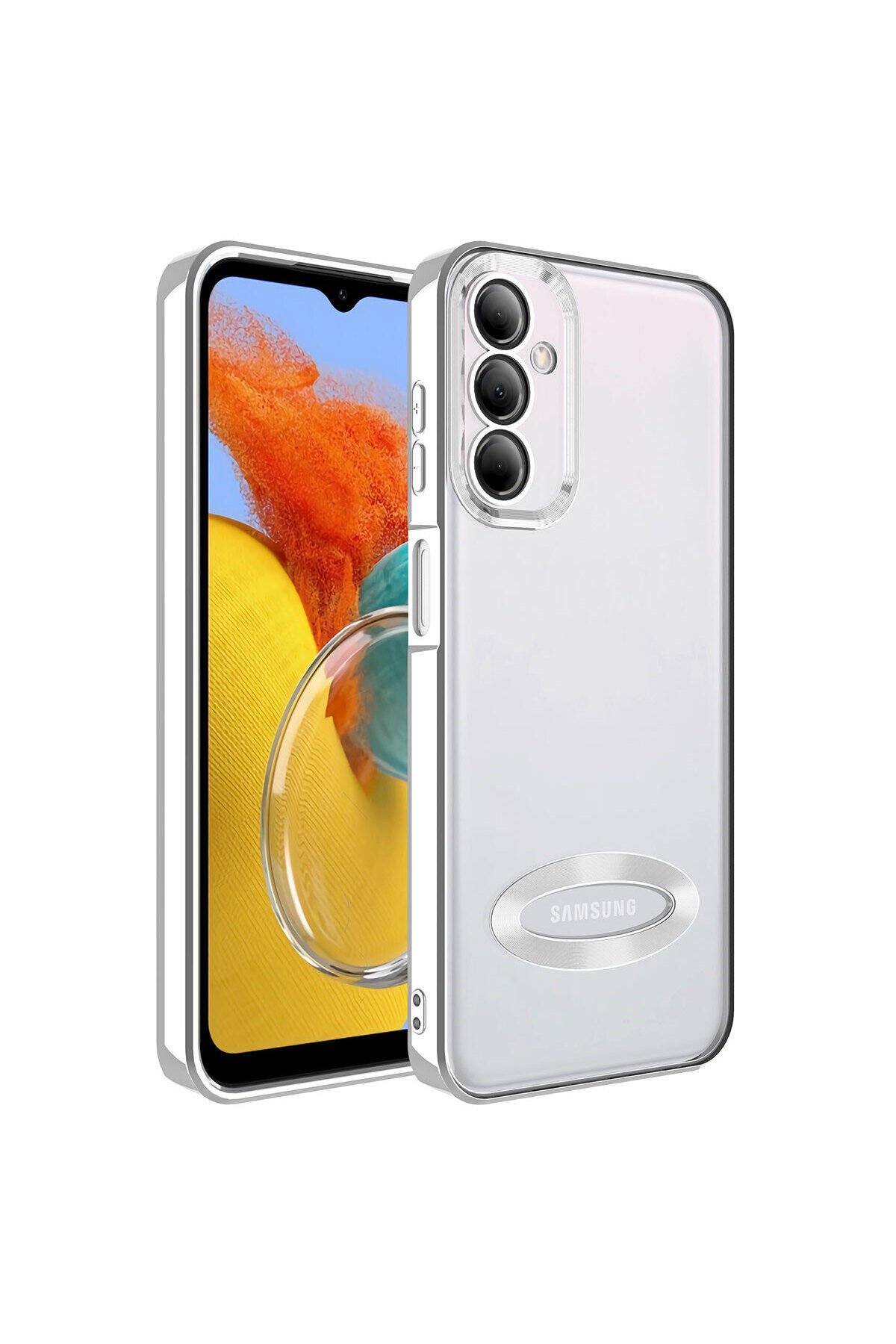 Galaxy M14 Kılıf Kamera Korumalı Logo Gösteren BSAY Omega Kapak - Sierra Mavi Gümüş