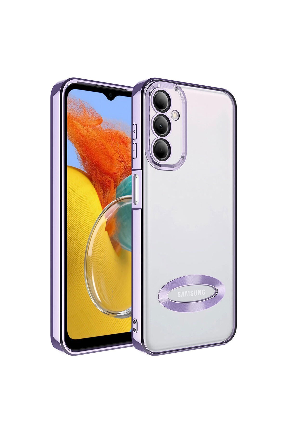 Galaxy M14 Kılıf Kamera Korumalı Logo Gösteren BSAY Omega Kapak - Sierra Mavi Gümüş