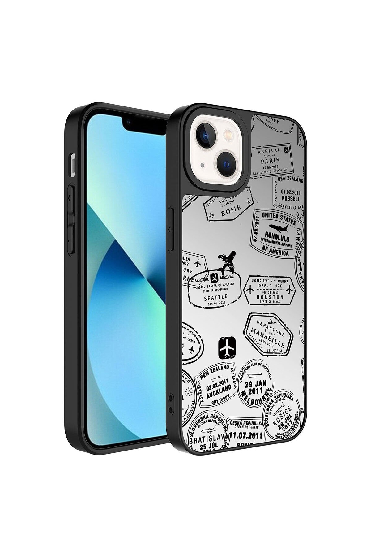 iPhone 13 Uyumlu Aynalı Desenli Kamera Korumalı Parlak BSAY Mirror Kılıf-Love Seyahat