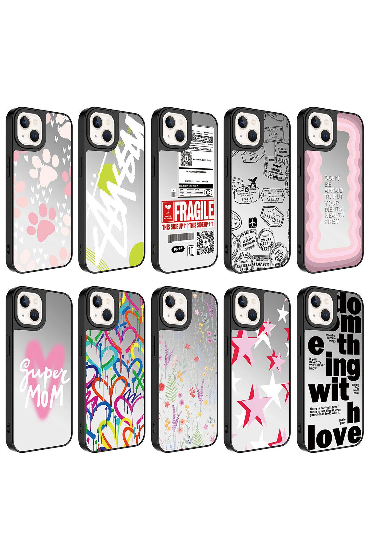 iPhone 13 Uyumlu Aynalı Desenli Kamera Korumalı Parlak BSAY Mirror Kılıf-Love Seyahat