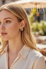 Mermer Desenli Yarım Ay Vip Küpe Kırmızı