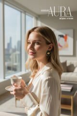 Mine Detaylı İnci Taşlı Gold Küpe Yeşil