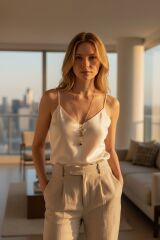 Turkuaz Taşlı Gold Çelik Charm Kolye