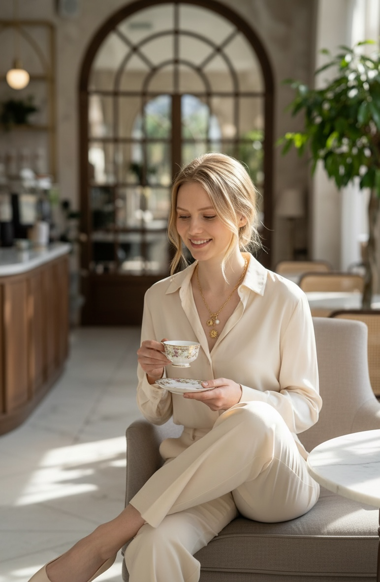 Güneş Figürlü İnci Detaylı Gold Charm Kolye