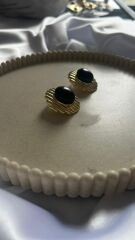 Altın Renk Taşlı Tasarım Küpe Kahverengi