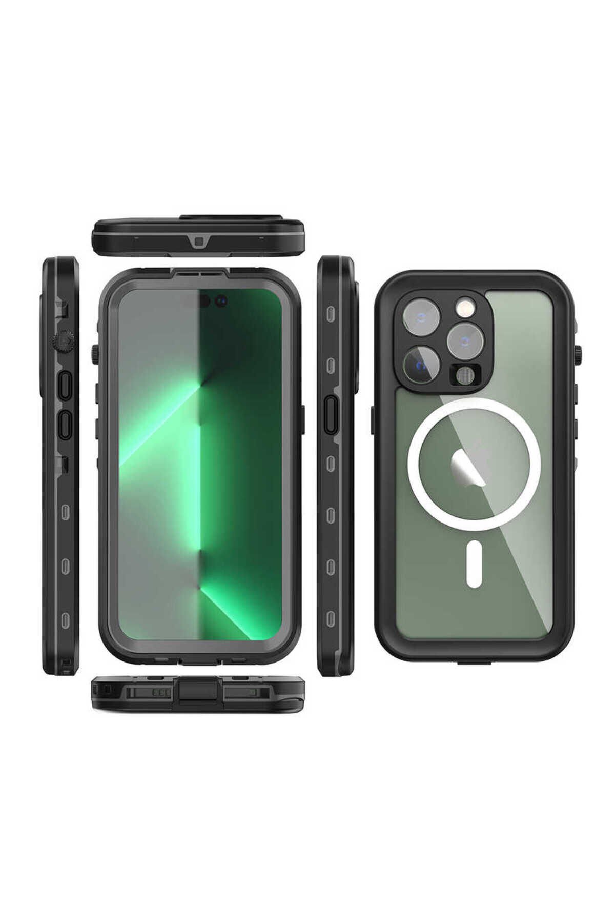iPhone 14 Pro Uyumlu BSAY 1-1 Su Geçirmez Kılıf-Siyah Siyah