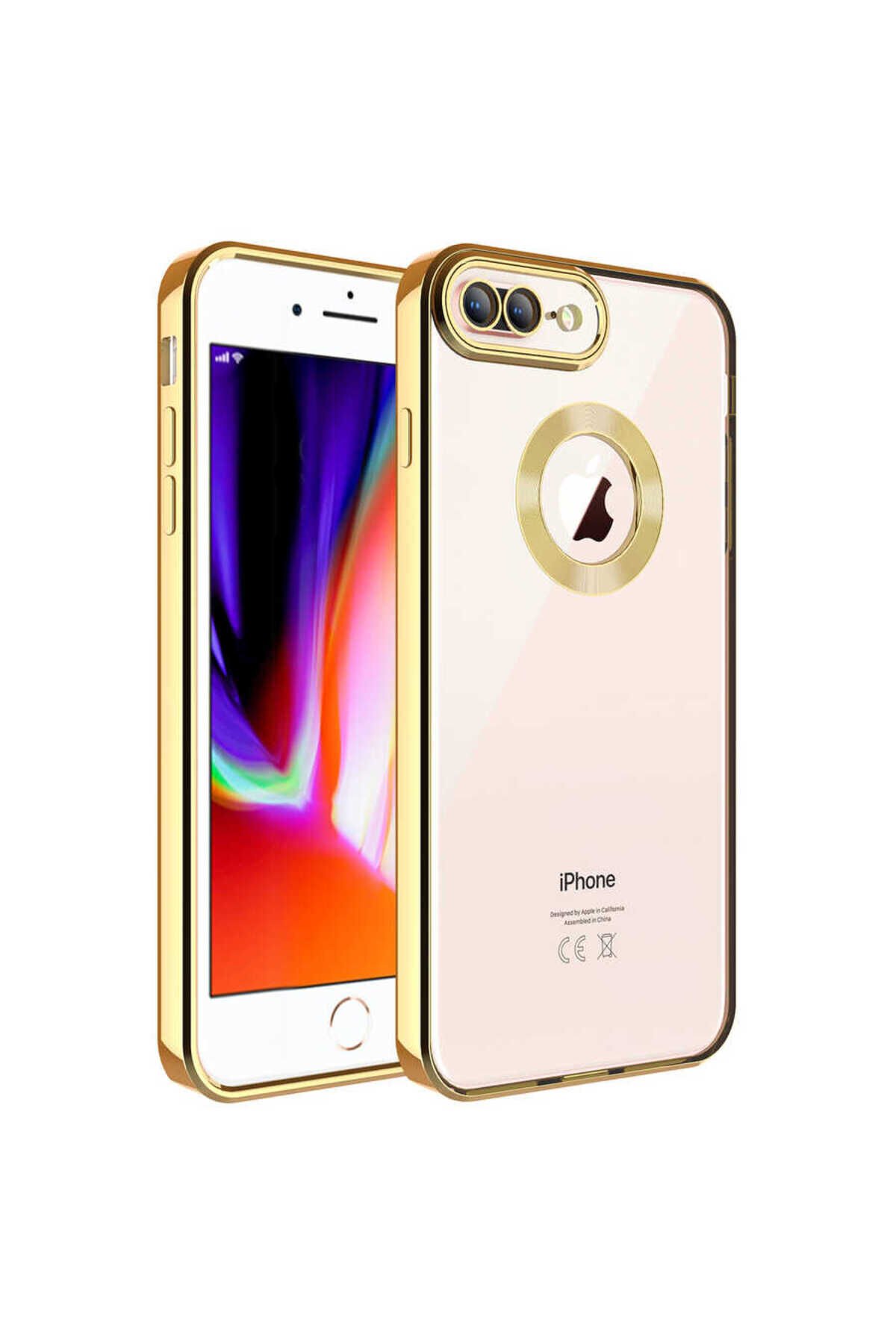 iPhone 8 Plus Kılıf Kamera Korumalı Logo Gösteren BSAY Omega Kapak - Derin Mor Gold
