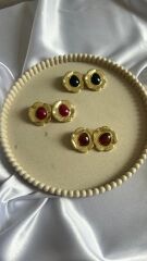 Taşlı Tasarım Çiçek Küpe Kırmızı