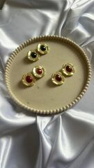 Taşlı Tasarım Çiçek Küpe Kırmızı