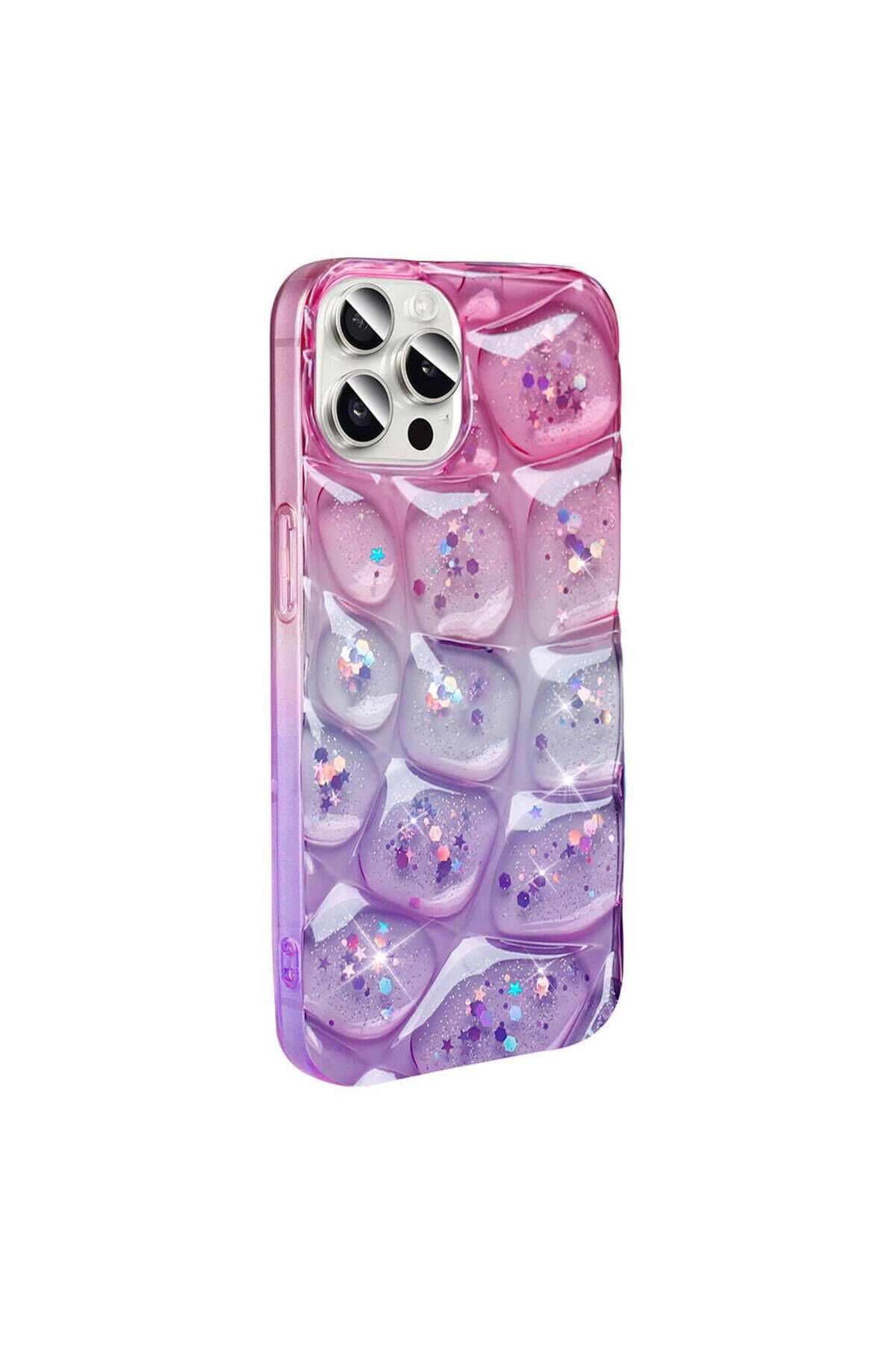 iPhone 15 Pro Max Kılıf Simli 3D Desenli GZST Hacar Kapak - Pembe-Mor Pembe-Mor