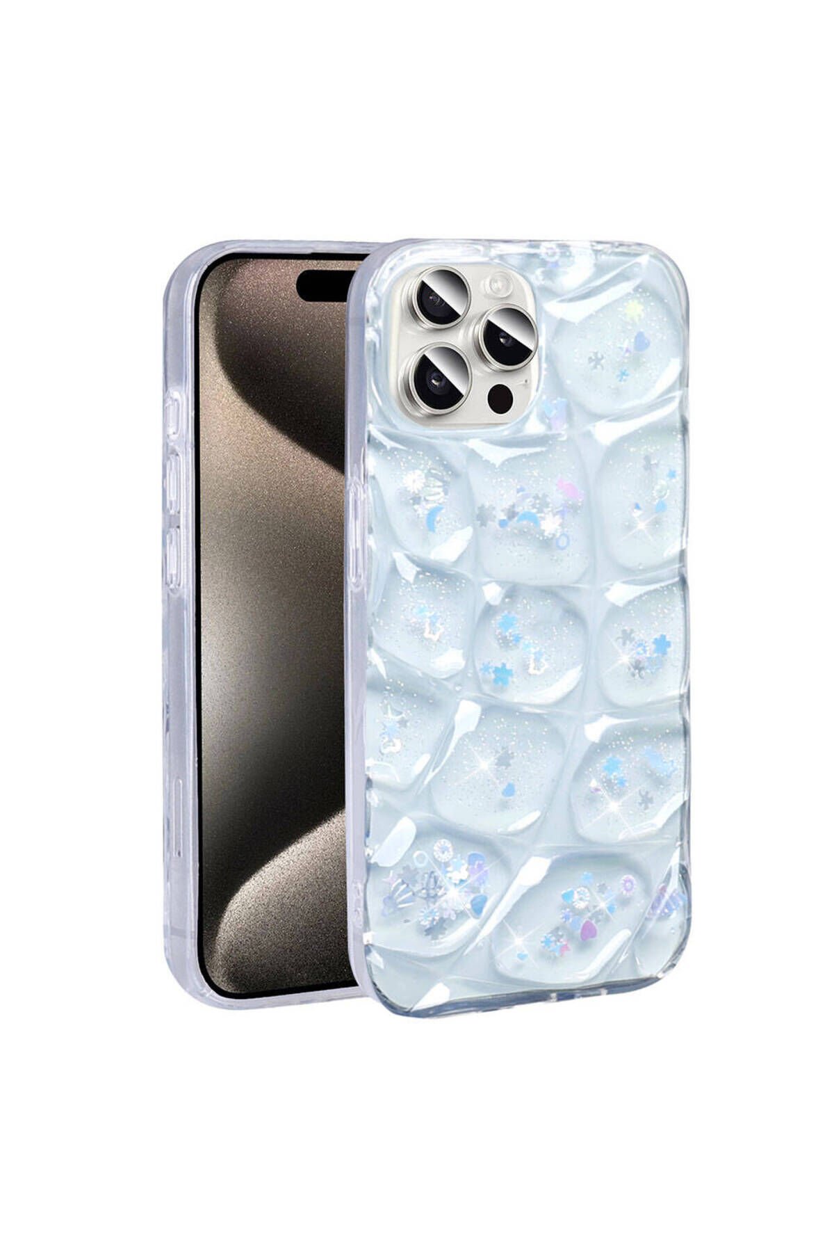 iPhone 15 Pro Max Kılıf Simli 3D Desenli GZST Hacar Kapak - Pembe-Mor Pembe-Mor